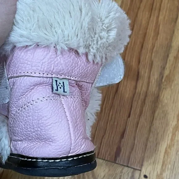 Jack and Lily Girls Pink Leather Booties Size 12-18 M Faux Fur Lined Excellent - Picture 10 of 11